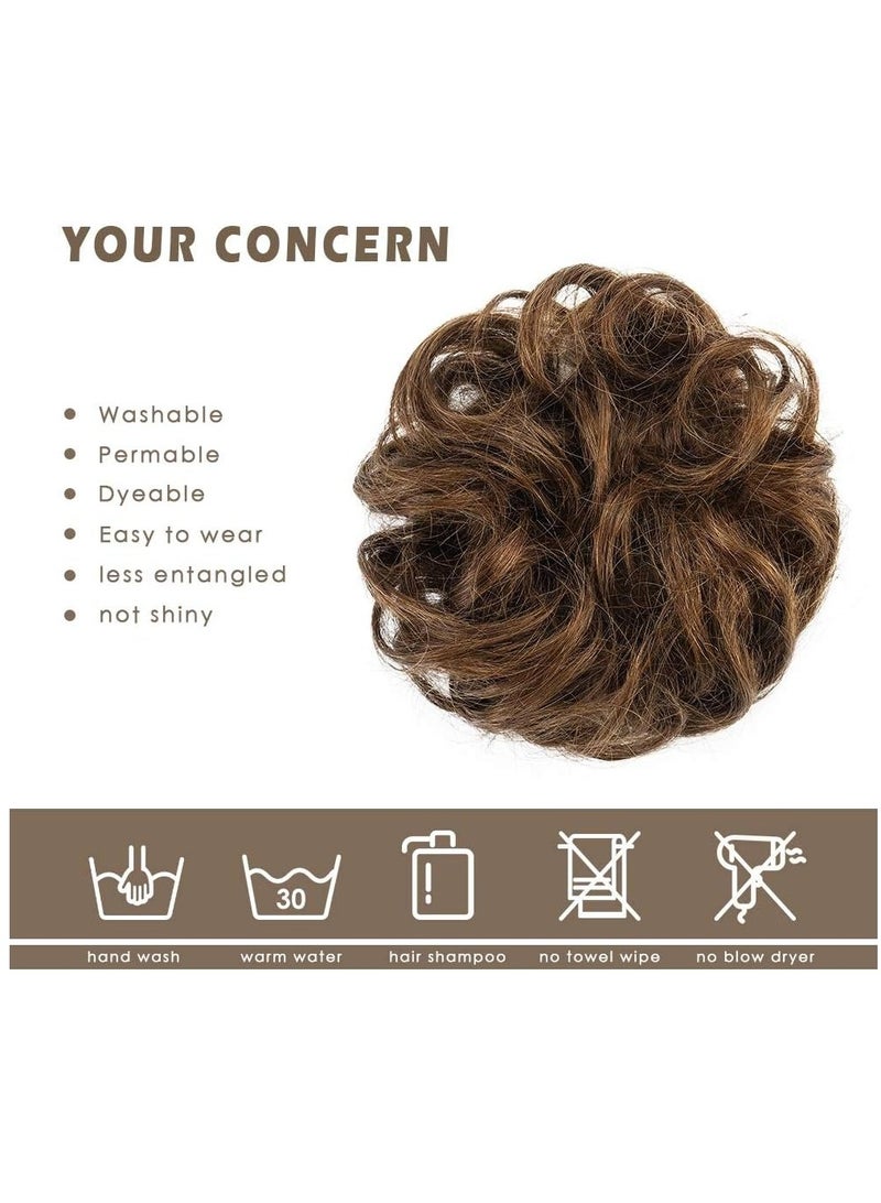 إستيل قطعة شعر فوضوية من شعر بشري 100%، كعكة شعر وردية فوضوية، قطعة شعر للنساء من شعر حقيقي سكرانشيز، قطع شعر كعكة تمديد ذيل حصان، كعكة شعر فوضوية (بني فاتح) - Image 4