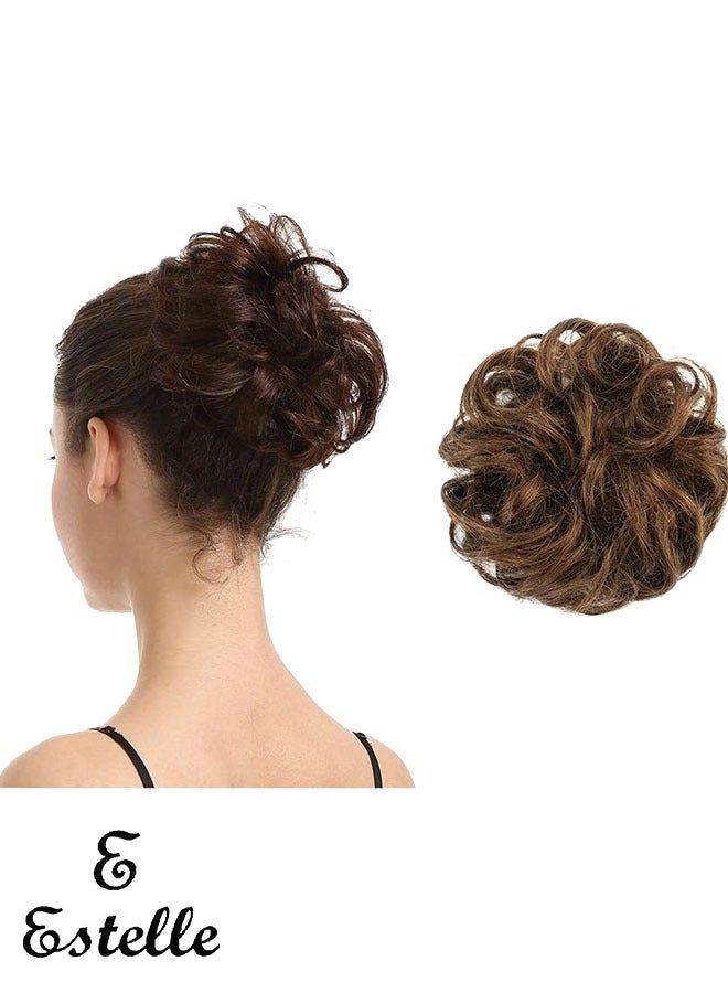 إستيل قطعة شعر فوضوية من شعر بشري 100%، كعكة شعر وردية فوضوية، قطعة شعر للنساء من شعر حقيقي سكرانشيز، قطع شعر كعكة تمديد ذيل حصان، كعكة شعر فوضوية (بني فاتح) - Image 1