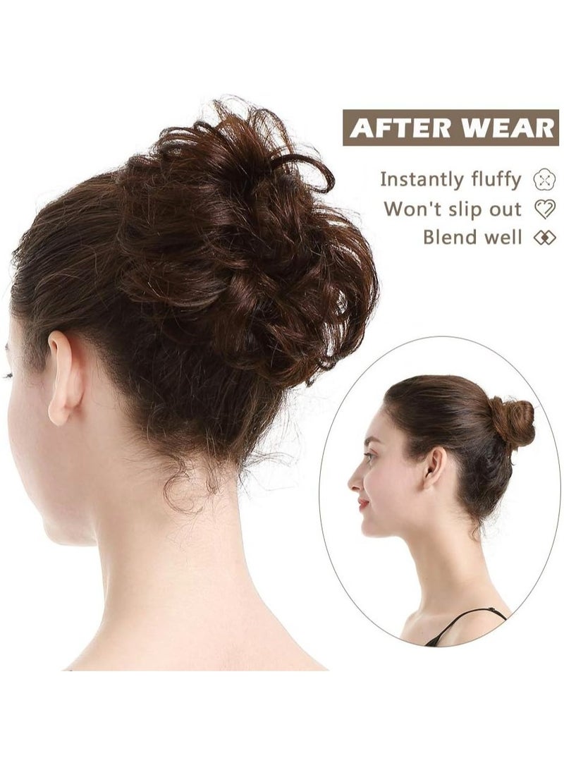 إستيل قطعة شعر فوضوية من شعر بشري 100%، كعكة شعر وردية فوضوية، قطعة شعر للنساء من شعر حقيقي سكرانشيز، قطع شعر كعكة تمديد ذيل حصان، كعكة شعر فوضوية (بني فاتح) - Image 3