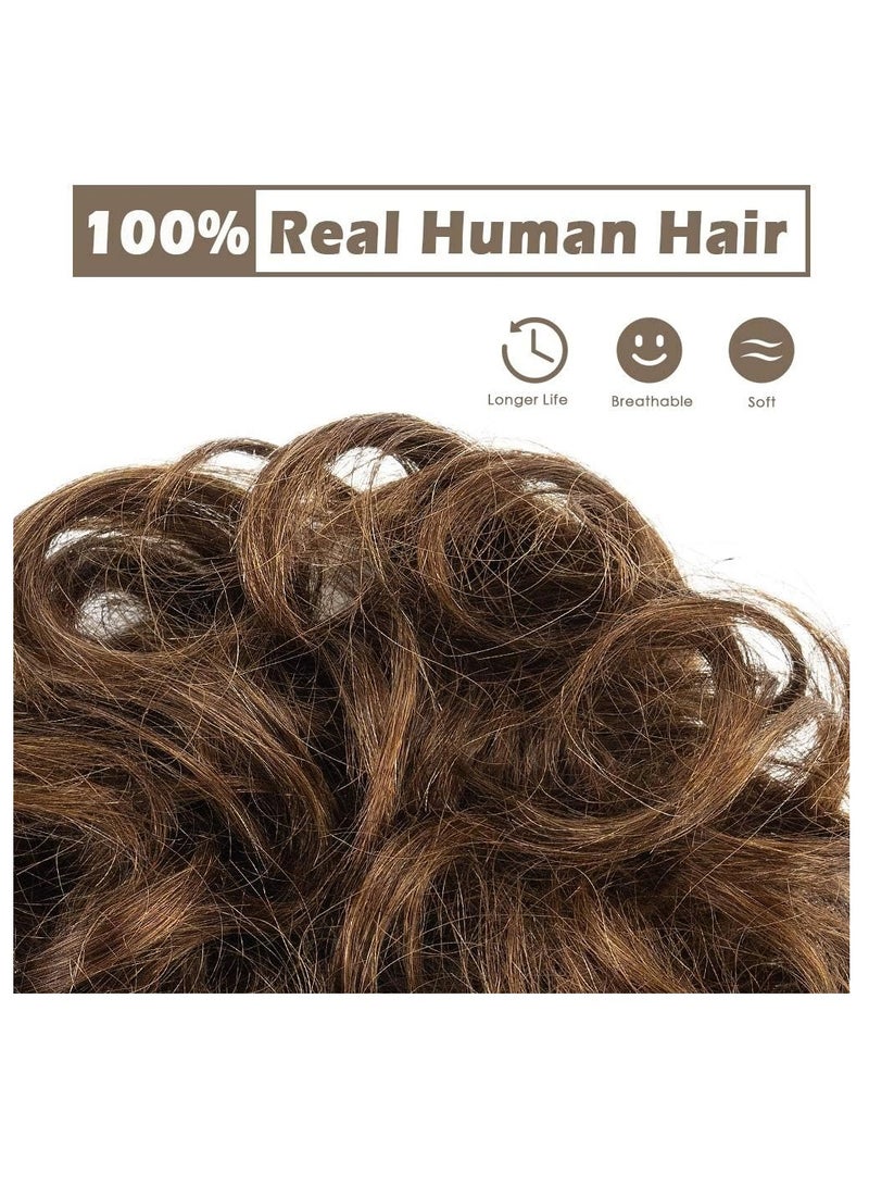 إستيل قطعة شعر فوضوية من شعر بشري 100%، كعكة شعر وردية فوضوية، قطعة شعر للنساء من شعر حقيقي سكرانشيز، قطع شعر كعكة تمديد ذيل حصان، كعكة شعر فوضوية (بني فاتح) - Image 2