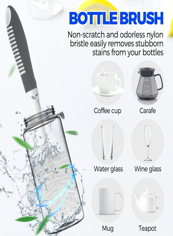 Holikme 6 Pack Dish Brush Set with Bottle Brush, Dish Scrub Brush, Pan Brush and 3 Straw Brushes, Deep Cleaning Handle Brush with Scraper Tip for Kitchen Sink Dishes Bottle Cup Pot and Pans (Gray) - Image 5