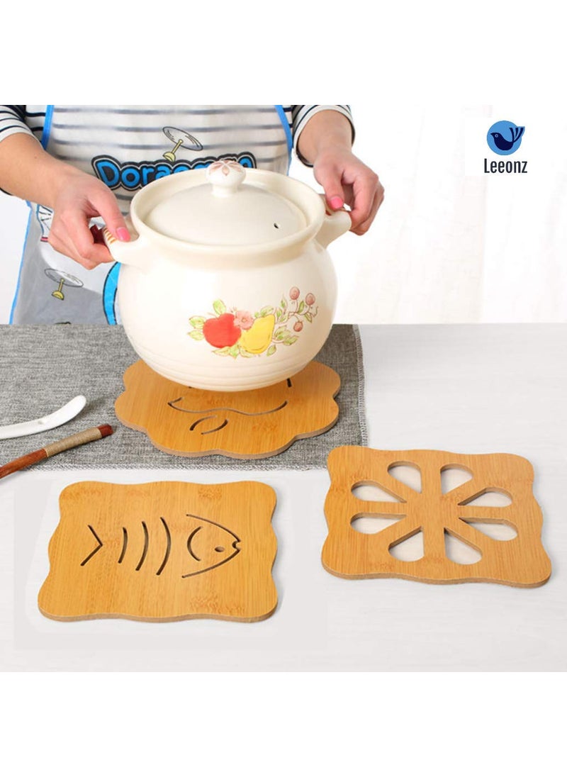 Leeonz Leeonz Coasters for Drinks, Household Multifunctional Round/Square Dining Table Insulation Pad Non-Slip Placemat Bamboo Thickened Anti-Scalding Pot Bowl Plate Pad (Wood Big-Random Pattern, Set of 4)  - Image 2