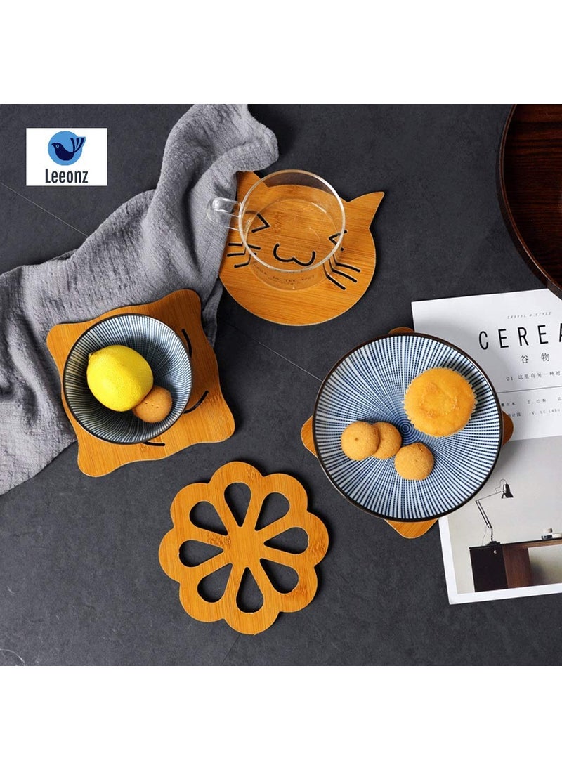 Leeonz Leeonz Coasters for Drinks, Household Multifunctional Round/Square Dining Table Insulation Pad Non-Slip Placemat Bamboo Thickened Anti-Scalding Pot Bowl Plate Pad (Wood Big-Random Pattern, Set of 4)  - Image 4