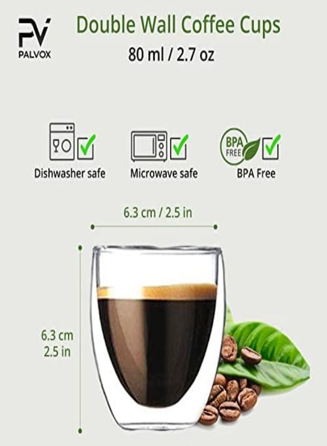 AKDC Palvox Double Wall Glasses Cups Insulated Double Layer For Espresso Turkish Coffee Tea, Set Of 6 Pcs - Image 2