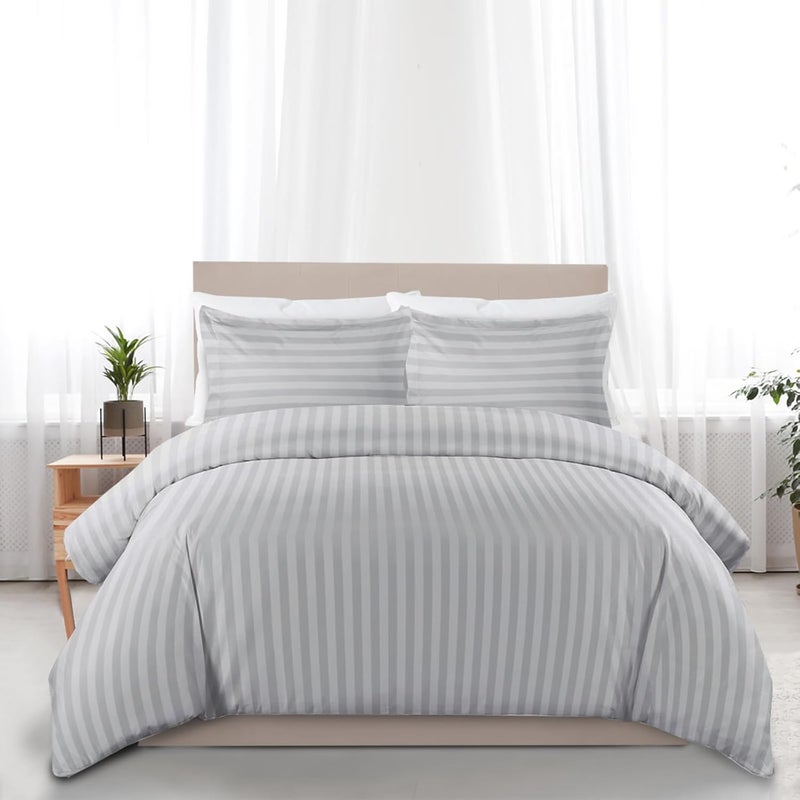 MOONLIGHT20015 Super King Duvet Set Reversible Stripes Satin Bedding Sets with 2 Pillowcases Soft Hypoallergenic Duvet Cover (Silver 260x220) - Image 5