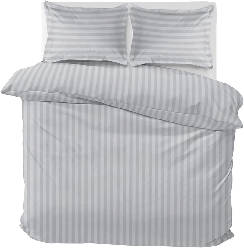 MOONLIGHT20015 Super King Duvet Set Reversible Stripes Satin Bedding Sets with 2 Pillowcases Soft Hypoallergenic Duvet Cover (Silver 260x220) - Image 3