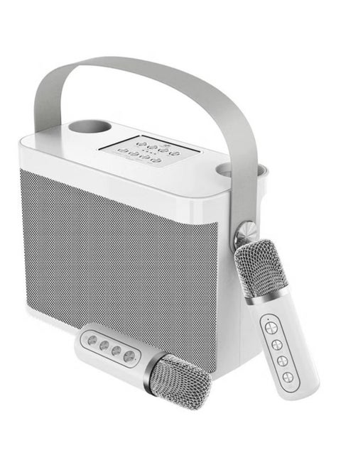 YS-219 Karaoke Machine with 2 Wireless Microphones, Portable Bluetooth Speaker with LED Lights, Built-in FM Radio, Rechargeable Battery, Perfect for Parties, Home Entertainment, Singing & Music Lovers