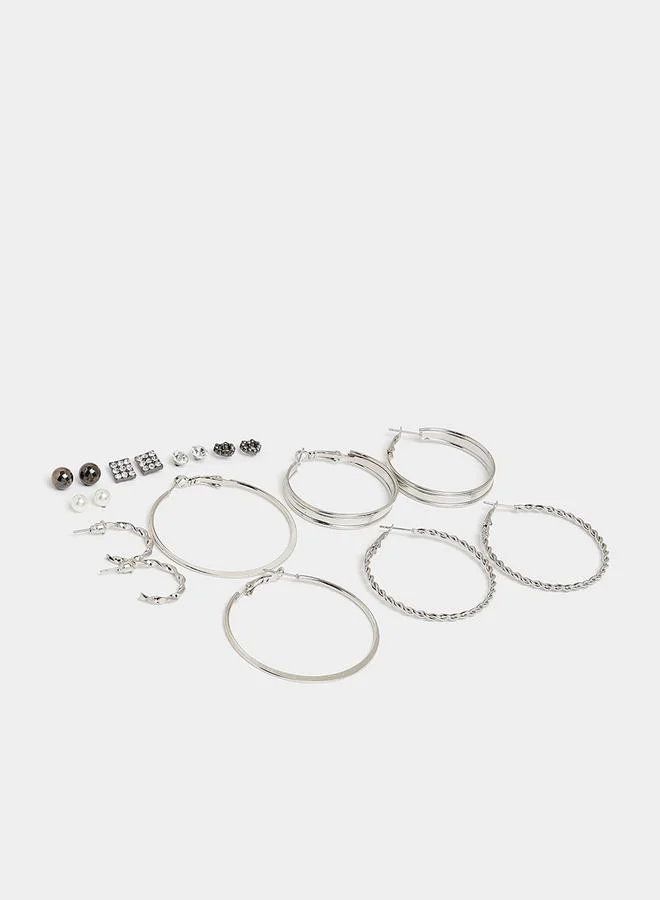 ستايلي Set of 9 - Embellished Stud & Hoop Earrings