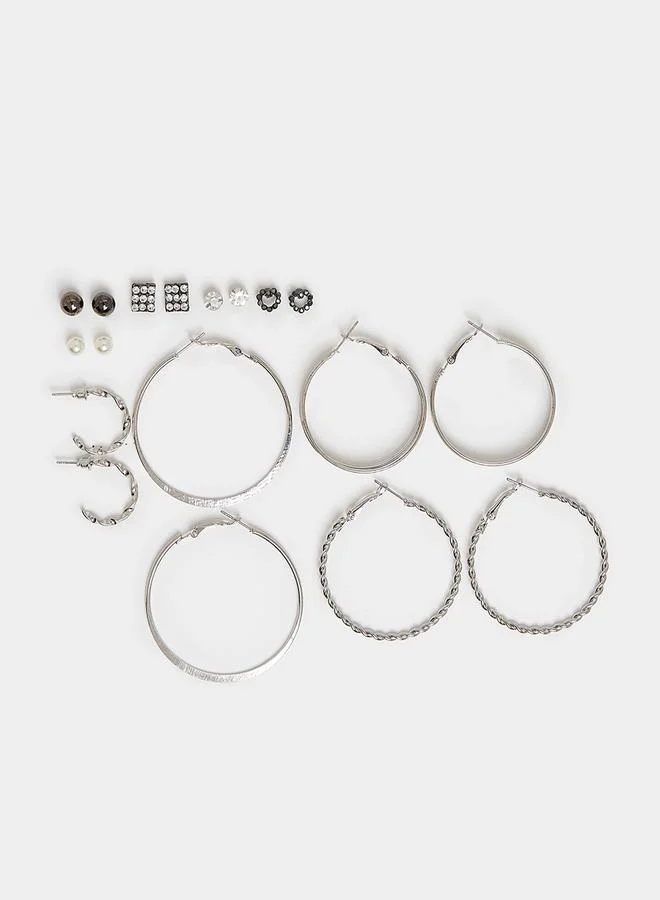 ستايلي Set of 9 - Embellished Stud & Hoop Earrings