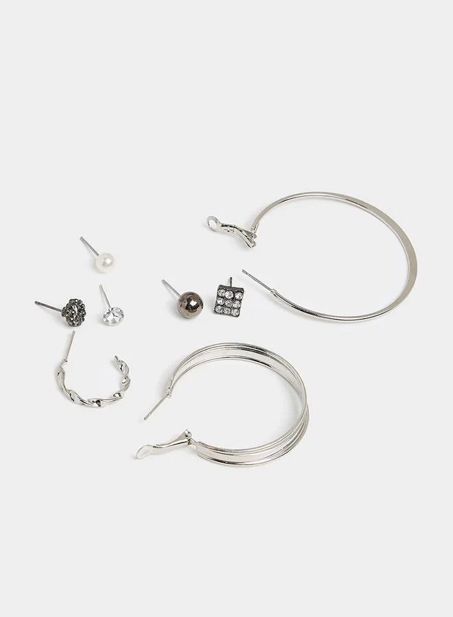 ستايلي Set of 9 - Embellished Stud & Hoop Earrings