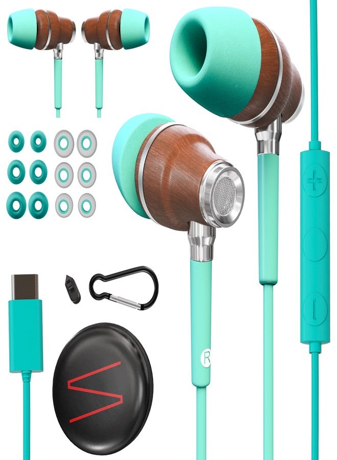 Symphonized Premium Wooden iPhone Earphones Wired (USB C) Deep Bass Sound, 3D Sound, Microphone Volume Control, 90% Noise Cancelling for Type C Devices. Earphones for iPhone 15 to 16 & Android - Image 1