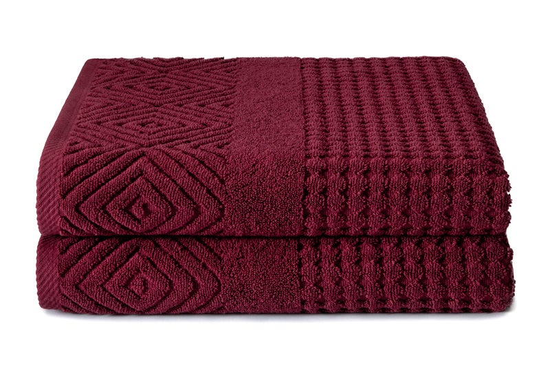 TexereSilk Texere 100% Organic Cotton Diamond Jacquard 700 GSM Luxury Bath Towel Sets - Ultra Soft and Absorbent Hotel and Spa Quality (Diamond  Merlot  2 Bath Towels) - Image 1