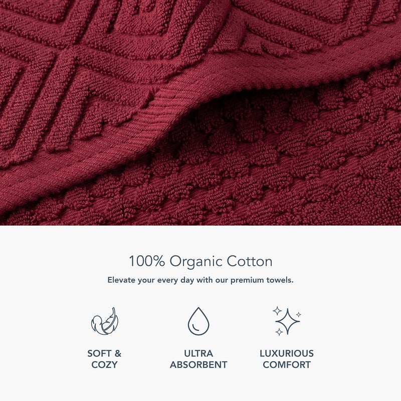 TexereSilk Texere 100% Organic Cotton Diamond Jacquard 700 GSM Luxury Bath Towel Sets - Ultra Soft and Absorbent Hotel and Spa Quality (Diamond  Merlot  2 Bath Towels) - Image 2