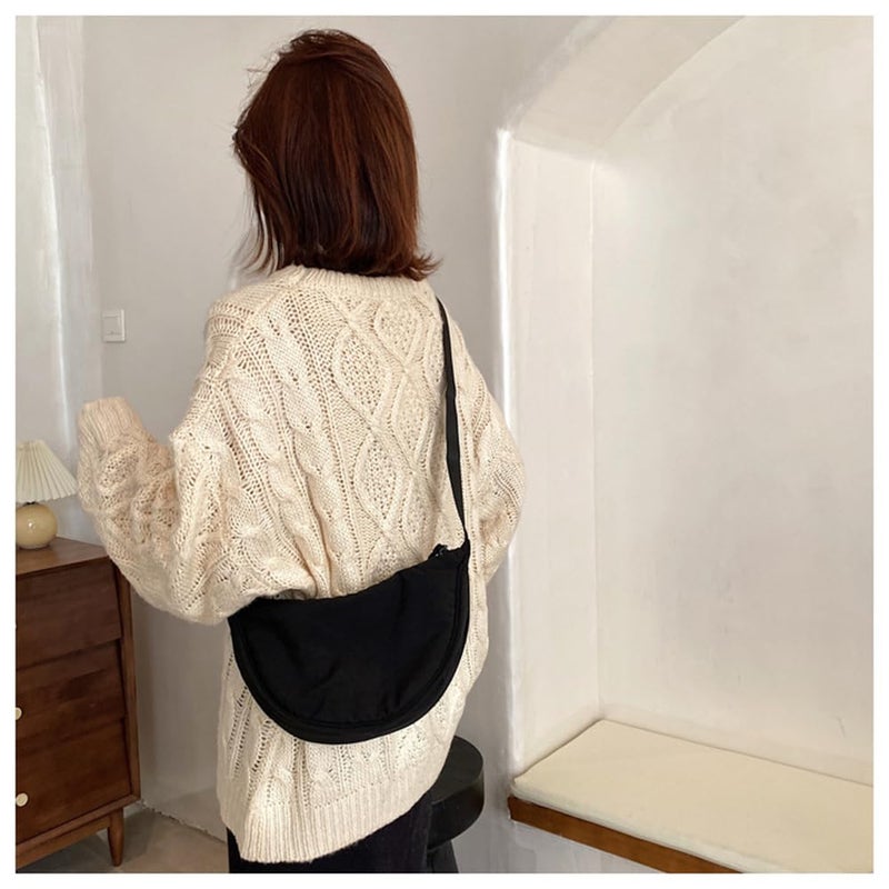 OHHMNKK Crossbody Bag Hobo Crescent Bag with Mesh Storage, Women Men Shoulder Purse Dumpling Bag Adjustable Strap (Black) - Image 2