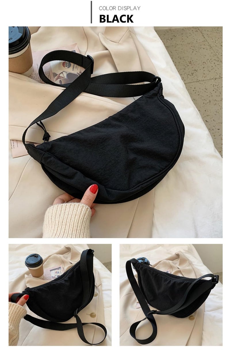 OHHMNKK Crossbody Bag Hobo Crescent Bag with Mesh Storage, Women Men Shoulder Purse Dumpling Bag Adjustable Strap (Black) - Image 5
