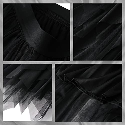 Reaowazo Tulle Skirts for Women Midi Long Fairy Skirt Tutu A-Line Mesh Layered High Elastic Waist Halloween Skirts Black One Size - Image 5