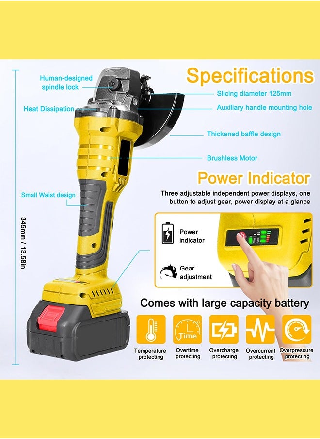 36V Angle Grinder, Powerful Motor, Max. 10000 RPM, Drill, Angle Grinder, Cordless, Rechargeable Battery, Lightweight, Ergonomic, 2 6.0Ah Li-ion Batteries, Charger, Yellow - pzsku/ZB89ACACC0E2F10A196D9Z/45/_/1725525941/2b550d2f-5b3d-41ca-85bf-401e374f598a