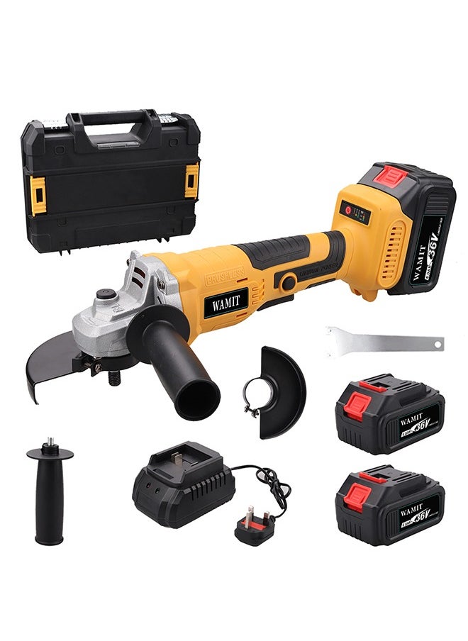 36V Angle Grinder, Powerful Motor, Max. 10000 RPM, Drill, Angle Grinder, Cordless, Rechargeable Battery, Lightweight, Ergonomic, 2 6.0Ah Li-ion Batteries, Charger, Yellow - pzsku/ZB89ACACC0E2F10A196D9Z/45/_/1725527512/afb6278a-df5a-4ab8-9beb-a2516d39d09c