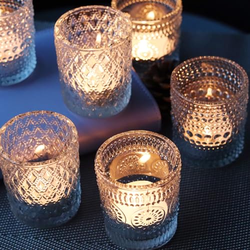 SHMILMH Clear Votive Candle Holders, 3 Patterns 24 pcs Glass Tealight Candle Holders for Christmas Wedding Table Centerpiece Birthday Party - Image 2