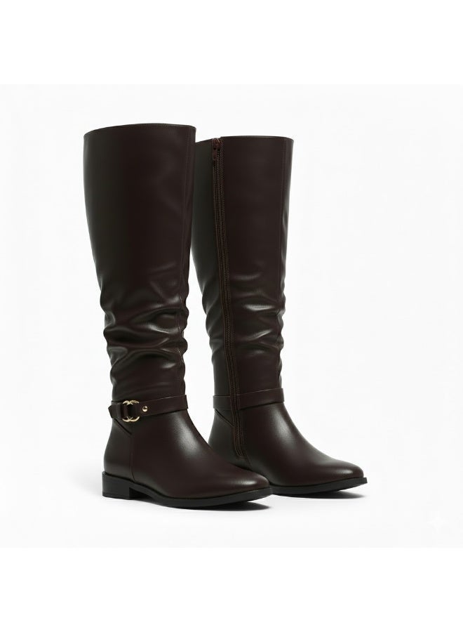 لايف ستيلاش  حذاء طويل من الجلد المريح LB-43 - بني - Image 2