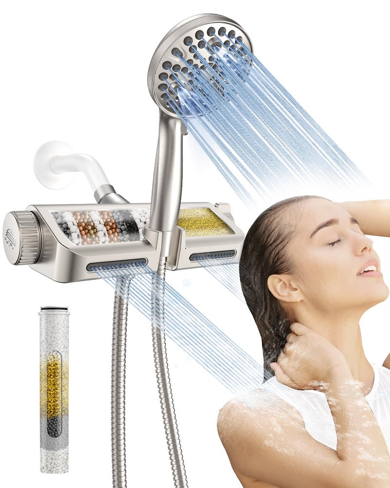 MakeFit Filtered Shower Head with Handheld Combo Brushed Nickel - Dual 2-in-1 Spa System with Massage Shower Head and 10 Modes Hand Held Showerhead, High Pressure, Buit in Power Wash Mode - Image 1
