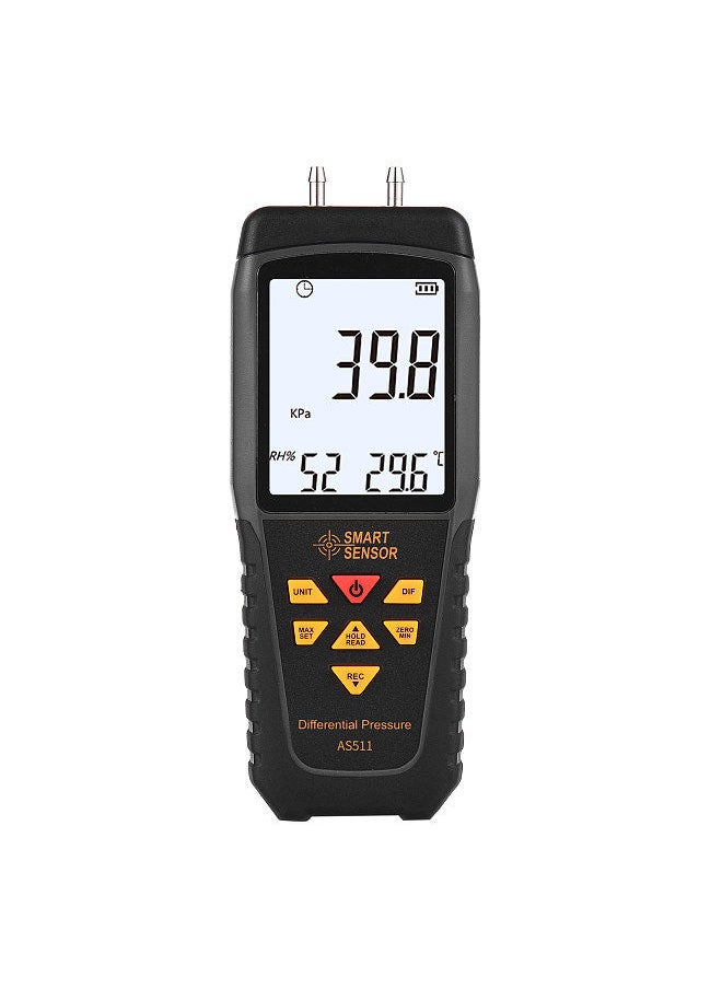 SMART SENSOR AS511 Digital Differential Pressure Gauge -39.98~39.98KPA Manometer Dual Port Air Gas Pressure Tester  - Image 1