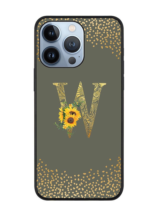 Stylizedd Rugged Black edge case for Apple iPhone 13 Pro Slim fit Soft Case Flexible Rubber Edges Anti Drop TPU Gel Thin Cover - Custom Monogram Initial Letter Floral Pattern Alphabet - W (Olive Green ) - Image 1