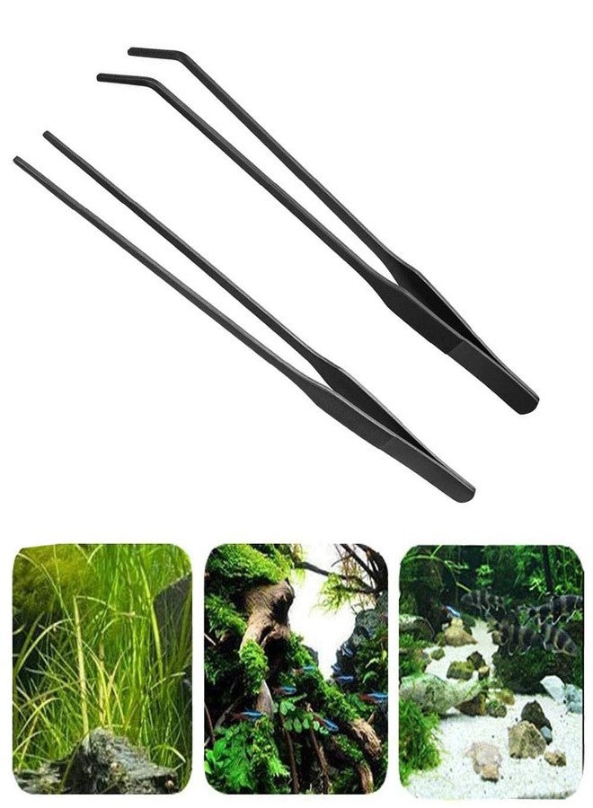 Wenplus 2PCS Aquarium Tweezers Stainless Steel Straight and Curved Tweezers Set Long Handle Reptile Feeding Tongs for Aquatic Plants Lizards Spider Snakes Garden Repairing - 10.6inch, Black - Image 5