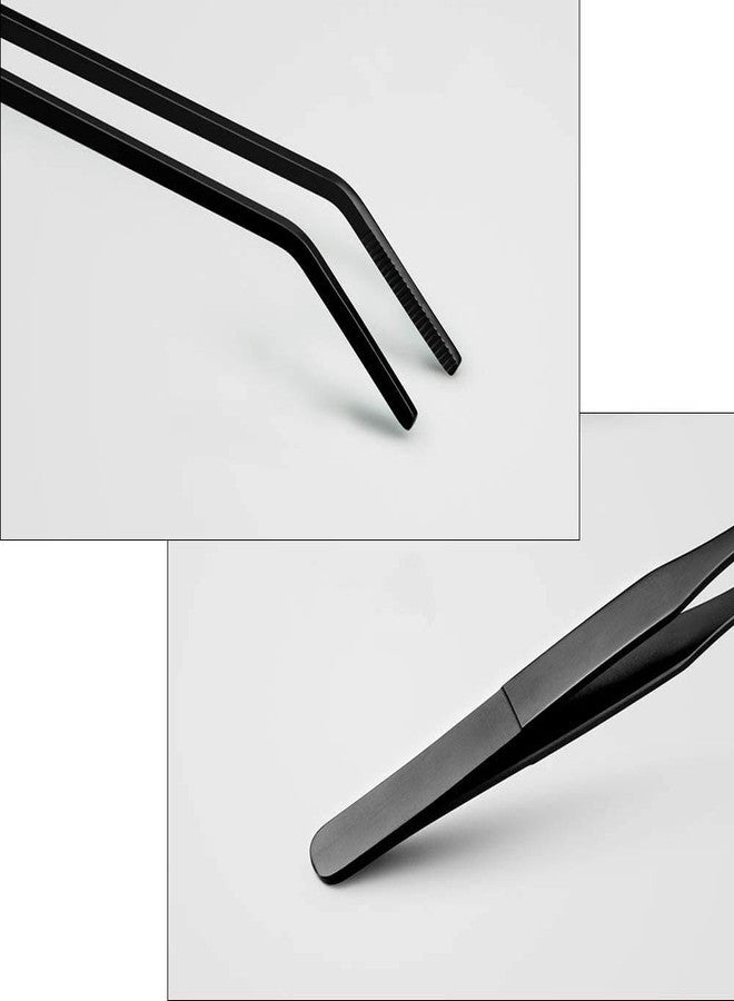 Wenplus 2PCS Aquarium Tweezers Stainless Steel Straight and Curved Tweezers Set Long Handle Reptile Feeding Tongs for Aquatic Plants Lizards Spider Snakes Garden Repairing - 10.6inch, Black - Image 4