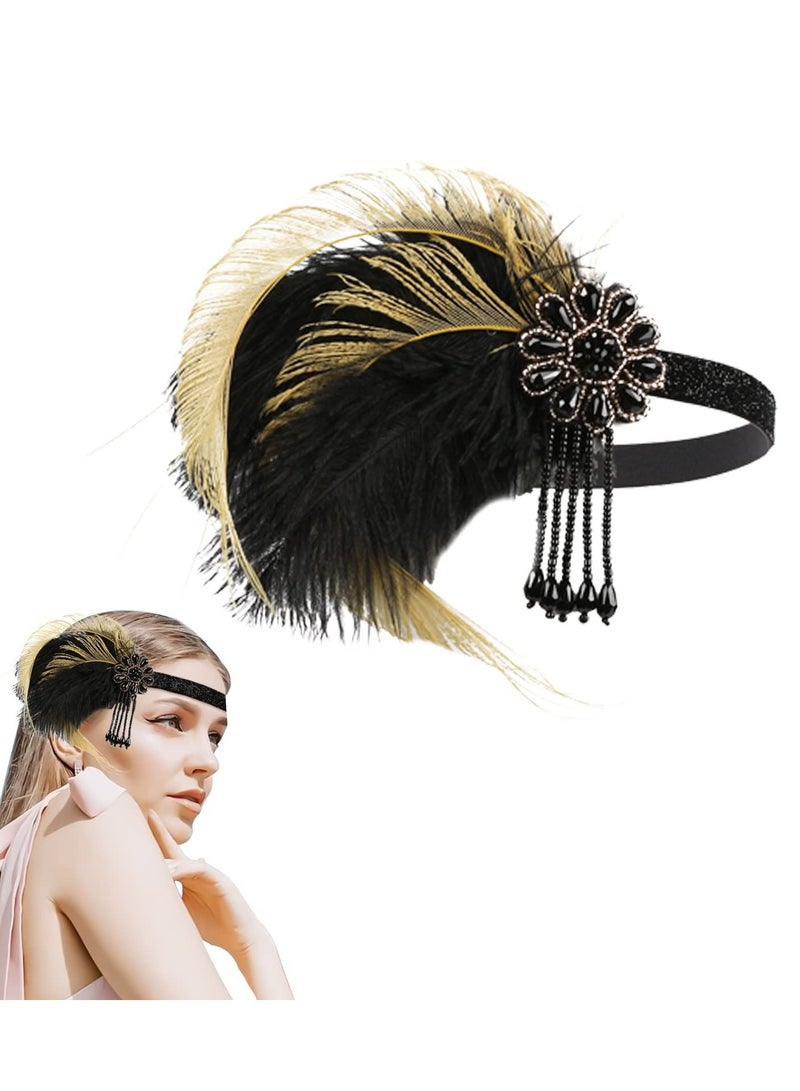 920s Flapper Headpiece Feather Headband Great Gatsby Headband 1920s Flapper Accessories Leaves Style for Art Deco Pageant Themed Party