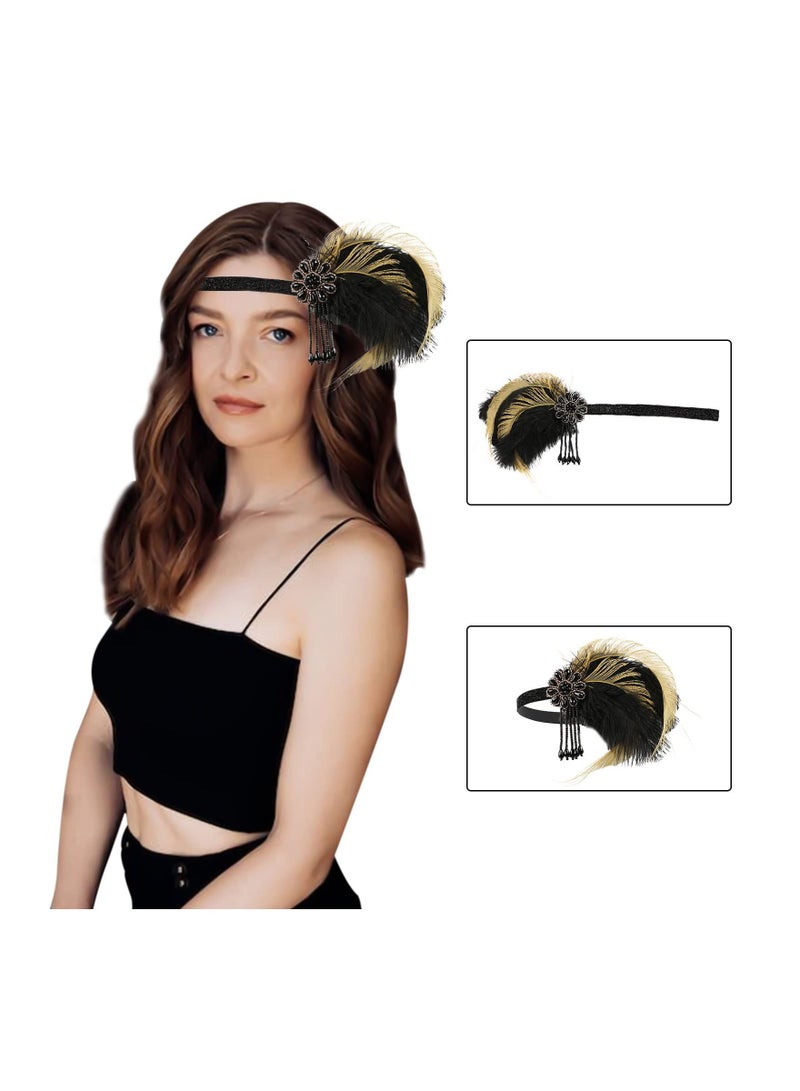 920s Flapper Headpiece Feather Headband Great Gatsby Headband 1920s Flapper Accessories Leaves Style for Art Deco Pageant Themed Party