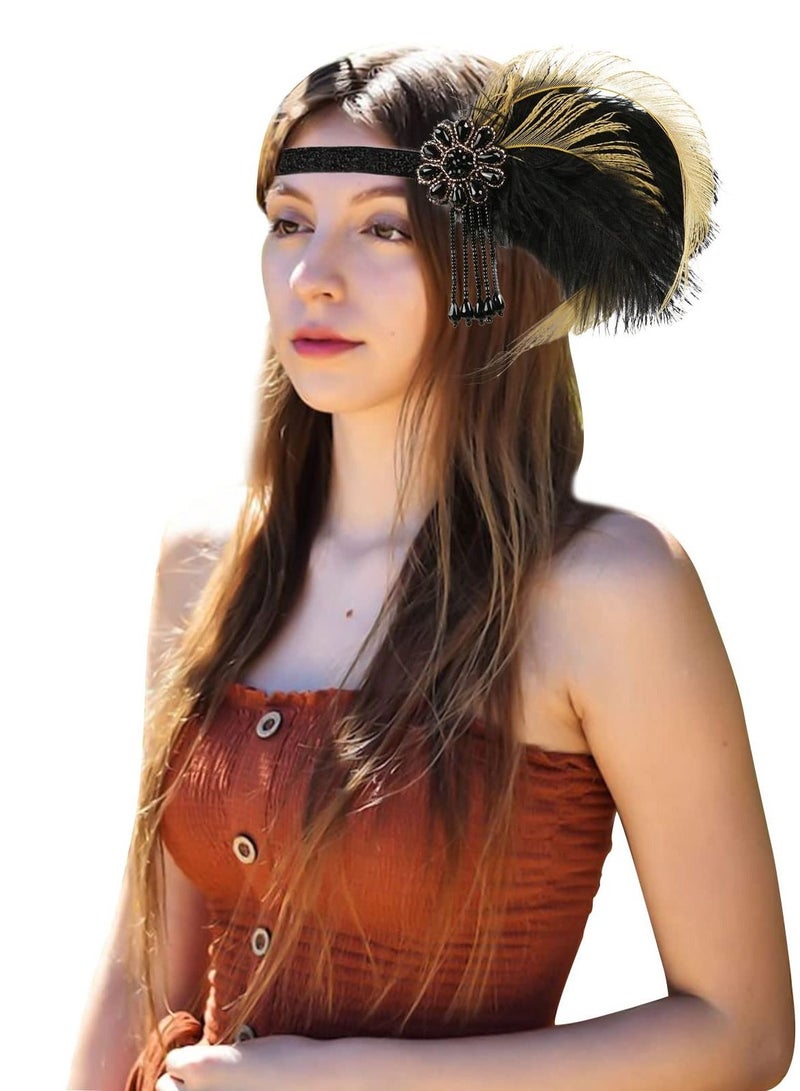 920s Flapper Headpiece Feather Headband Great Gatsby Headband 1920s Flapper Accessories Leaves Style for Art Deco Pageant Themed Party
