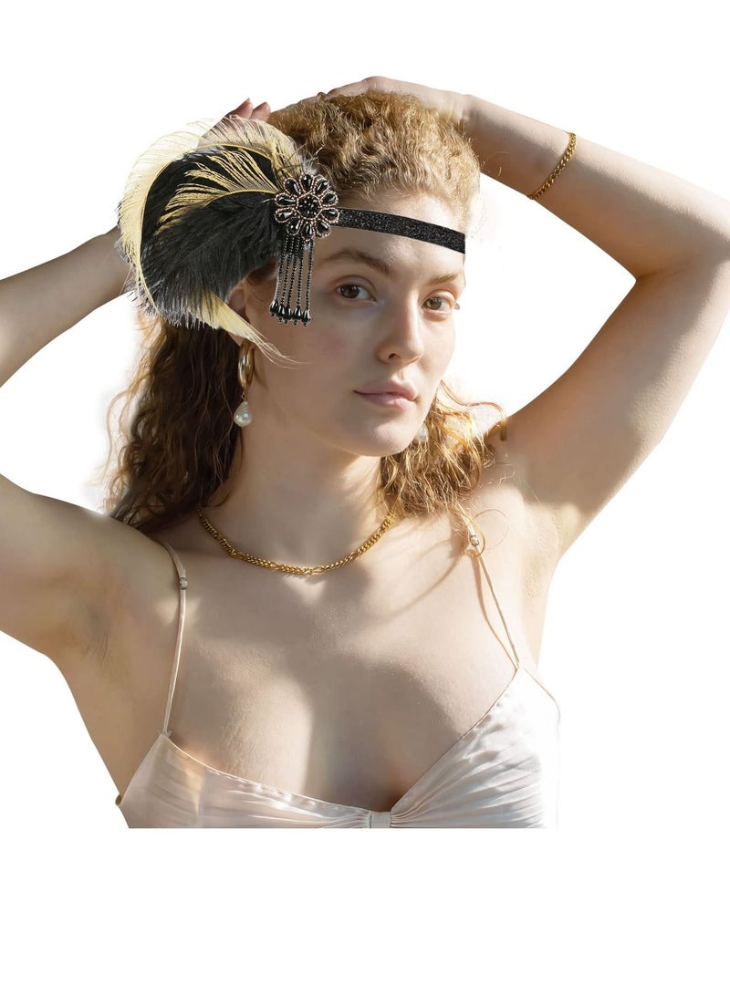 920s Flapper Headpiece Feather Headband Great Gatsby Headband 1920s Flapper Accessories Leaves Style for Art Deco Pageant Themed Party
