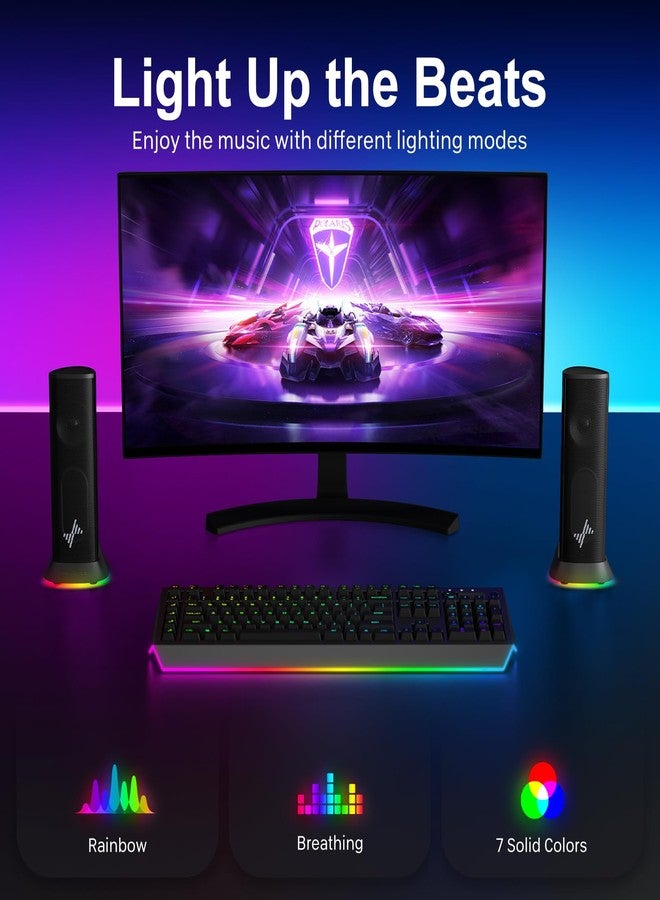 Nylavee Computer Speakers - Hi-Fi Stereo PC Speakers with 9 LED Lighting Modes, Enhanced Bass and Sound, USB/Type-C Powered and 3.5mm Audio Wired Desktop Speakers for PC, Laptop, Monitor, MacBook - Image 4