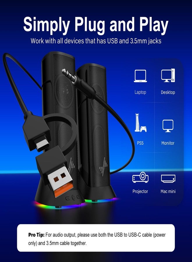 Nylavee Computer Speakers - Hi-Fi Stereo PC Speakers with 9 LED Lighting Modes, Enhanced Bass and Sound, USB/Type-C Powered and 3.5mm Audio Wired Desktop Speakers for PC, Laptop, Monitor, MacBook - Image 5