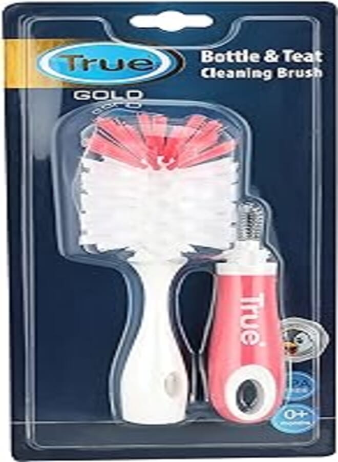 True Baby True gold 2019090- bottle brush with attached small brush for teat cleaning -color pink