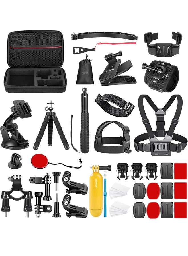 50 In 1 Action 5 Camera Accessory Kit Compatible with GoPro Hero 13 12 11 DJI OSMO 4 3 2 Insta360 X4 X3 SJCAM AKASO VicTsing APEMAN Campark Sony Sports DV with GP-10 Action Camera Pole Mount - Image 1