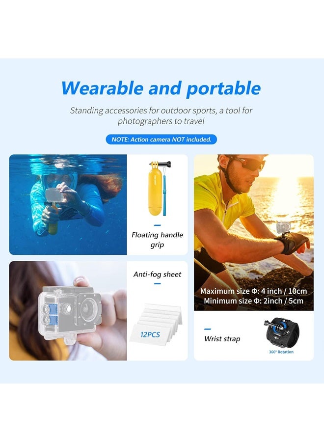 50 In 1 Action 5 Camera Accessory Kit Compatible with GoPro Hero 13 12 11 DJI OSMO 4 3 2 Insta360 X4 X3 SJCAM AKASO VicTsing APEMAN Campark Sony Sports DV with GP-10 Action Camera Pole Mount - Image 5