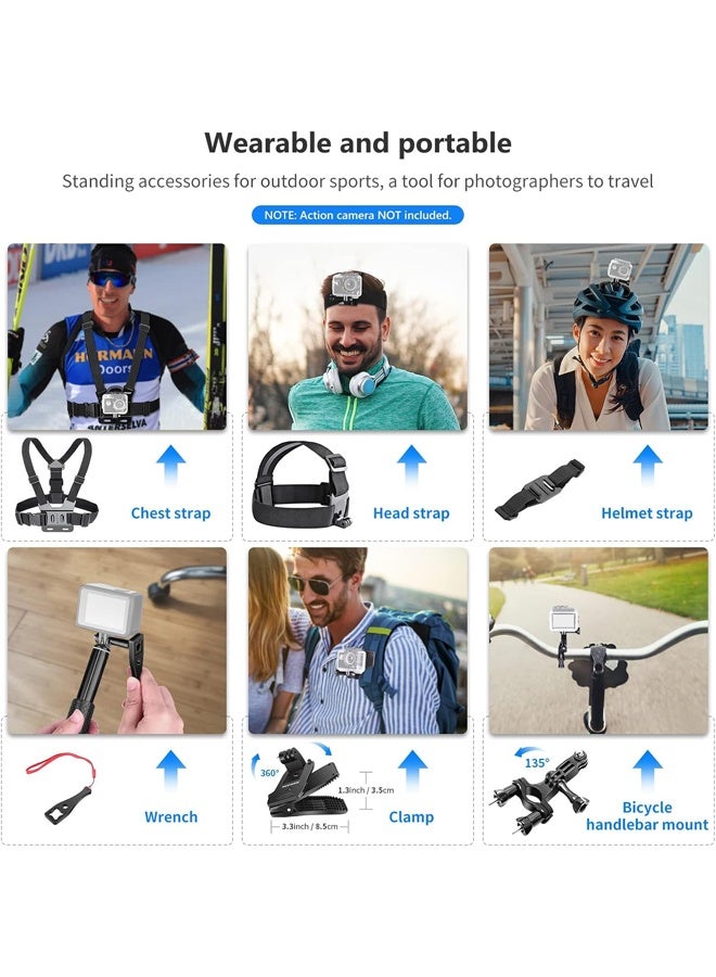 50 In 1 Action 5 Camera Accessory Kit Compatible with GoPro Hero 13 12 11 DJI OSMO 4 3 2 Insta360 X4 X3 SJCAM AKASO VicTsing APEMAN Campark Sony Sports DV with GP-10 Action Camera Pole Mount - Image 4