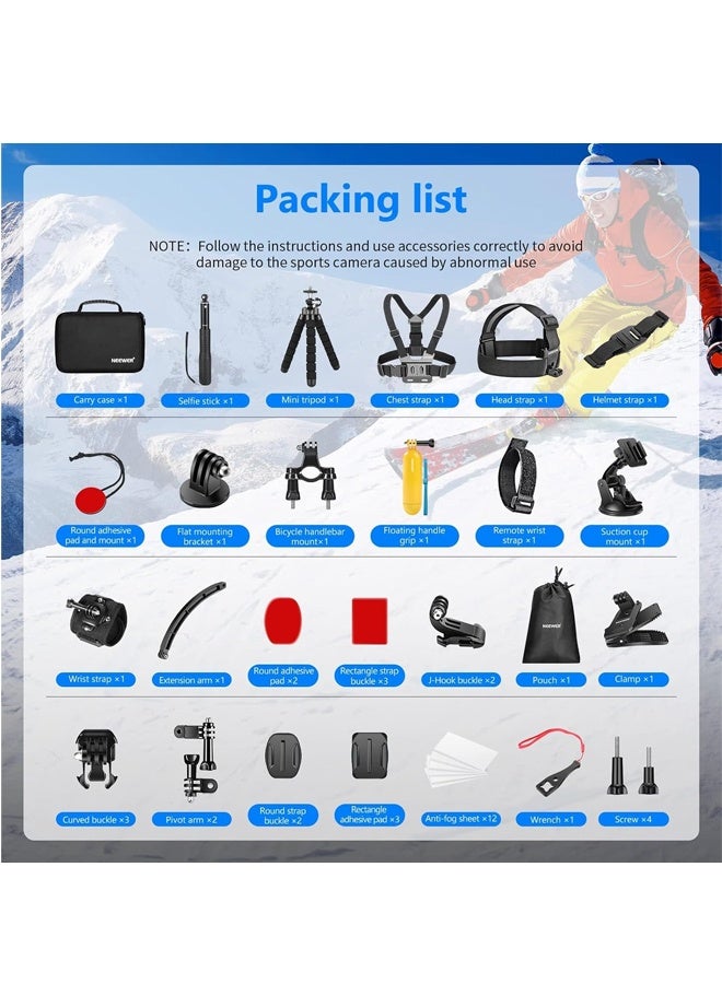 50 In 1 Action 5 Camera Accessory Kit Compatible with GoPro Hero 13 12 11 DJI OSMO 4 3 2 Insta360 X4 X3 SJCAM AKASO VicTsing APEMAN Campark Sony Sports DV with GP-10 Action Camera Pole Mount - Image 3