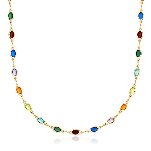 Barzel 18K Gold Plated Oval Multicolor Stone Crystal Necklace for Women - Made In Brazil - Image 1