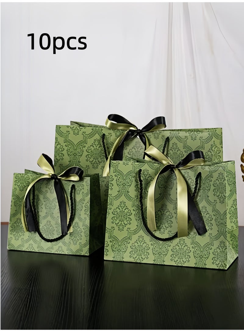 Balloon World 25X12X20cm -10pcs Gift Bag Set with Handles, Gift Wrap Bags Bulk, Party Favors Grocery Retail Shopping Paper Bag Wedding Birthday Christmas Party Favors, Grocery Retail Craft Bags(Emerald) - Image 1