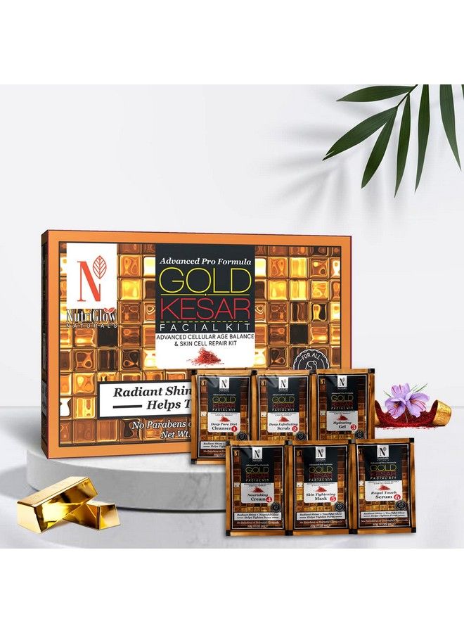 NUTRIGLOW Natural'S Advanced Pro Formula Gold Kesar Facial Kit (60Gm) Aloe Vera Face Gel (100Gm) & Gold Kesar Face Wash (65Ml) For Helps Tighten Pores Helps To Removes Wrinkles Pack Of 3  - Image 5