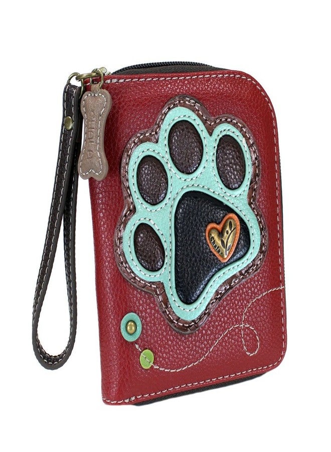 Chala Teal Paw Print Zip-Around Wristlet Wallet Dog Mom Gift - Image 1