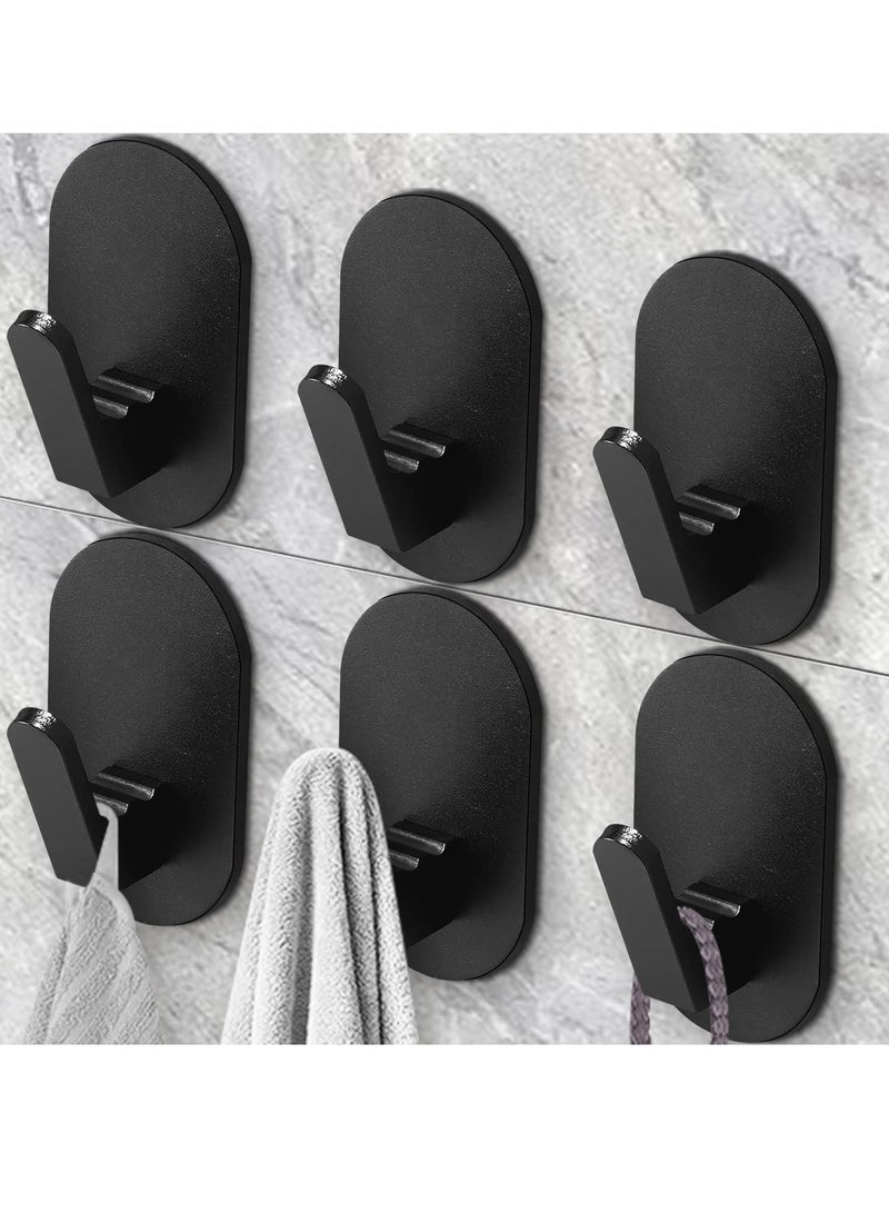 Excefore Adhesive Towel Hooks, 6 Pack for Hanging Heavy Duty Wall Hooks Stick on Bathroom, Kitchen, Glass Door,Tile, Mirror, No Tools Black Robe Holder (Black) - Image 1