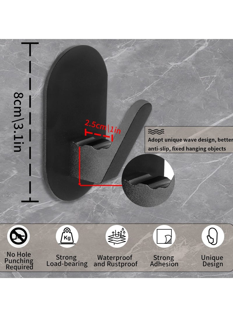 Excefore Adhesive Towel Hooks, 6 Pack for Hanging Heavy Duty Wall Hooks Stick on Bathroom, Kitchen, Glass Door,Tile, Mirror, No Tools Black Robe Holder (Black) - Image 2