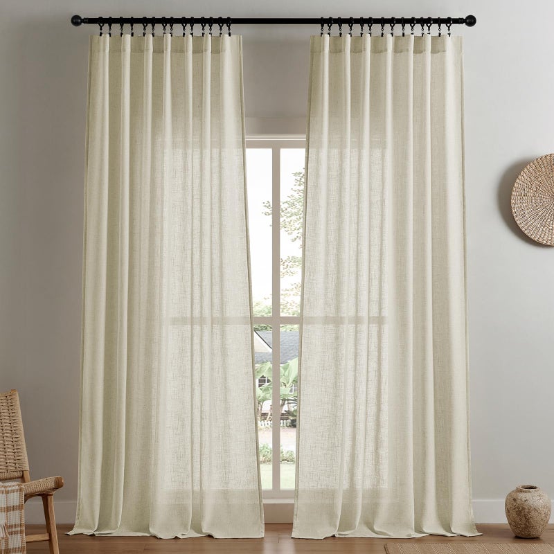 Joydeco Linen Curtains 96 Inch Length 2 Panel Sets,Light Filtering Curtains for Bedroom 52 Inch Wide Living Room Drapes with Back Tabs & Rod Pockets (W52 x L96 Inch, Linen) - Image 1