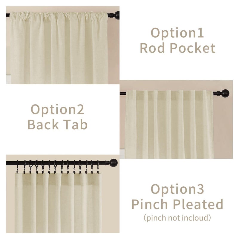 Joydeco Linen Curtains 96 Inch Length 2 Panel Sets,Light Filtering Curtains for Bedroom 52 Inch Wide Living Room Drapes with Back Tabs & Rod Pockets (W52 x L96 Inch, Linen) - Image 3