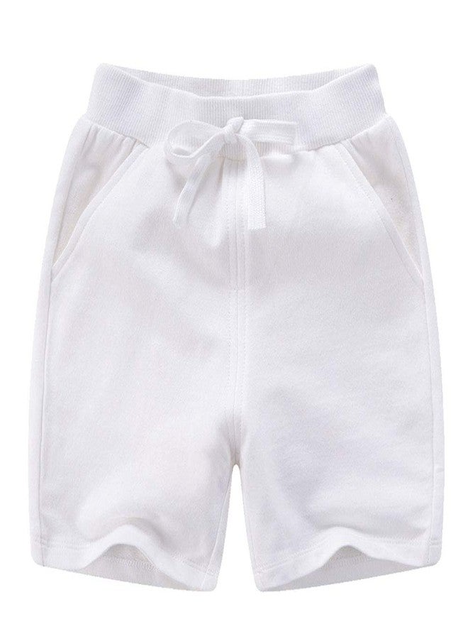 DCUTERQ Toddler Baby Kids Solid Cotton Sport Jogger Shorts Pants Boys Girls Summer Casual Elastic Waist Pants White 3 Years - Image 1