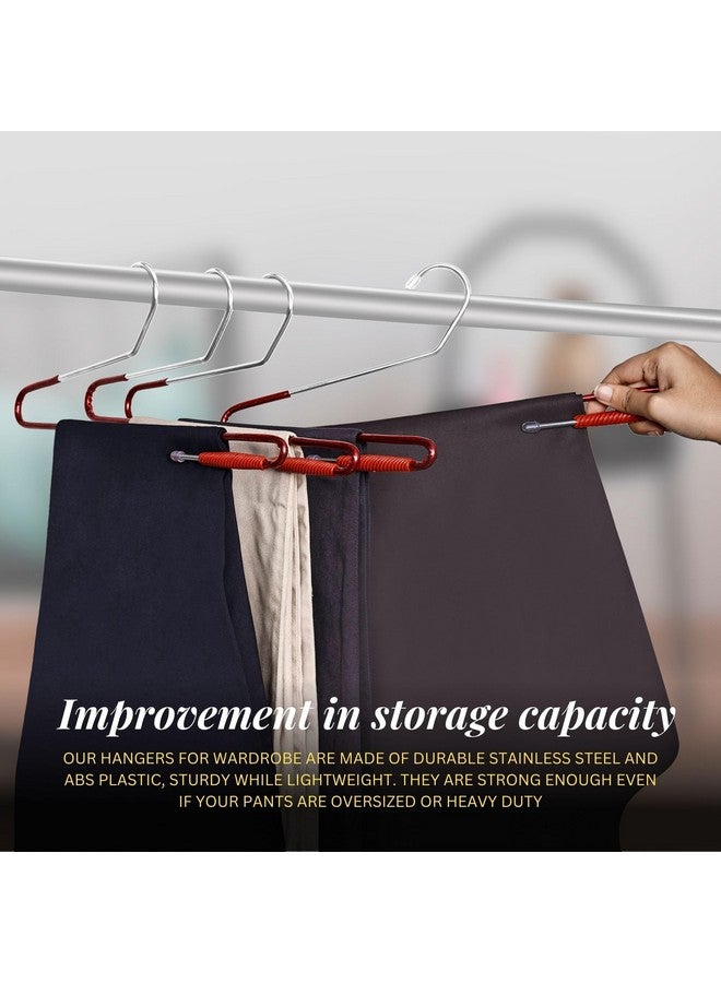 Rollyware Unique Design Hanger - Premium Stainless Steel Hanger For Sarees, Pants, Scarves & Other Clothes - Lower Band Lock (Red, 30 Pieces) - Image 2